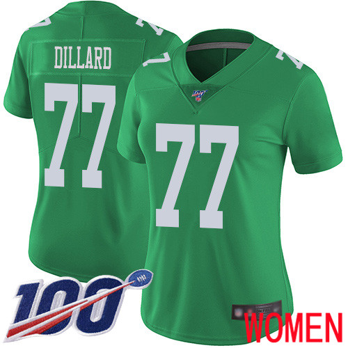 Women Philadelphia Eagles #77 Andre Dillard Limited Green Rush Vapor Untouchable NFL Jersey 100th Season